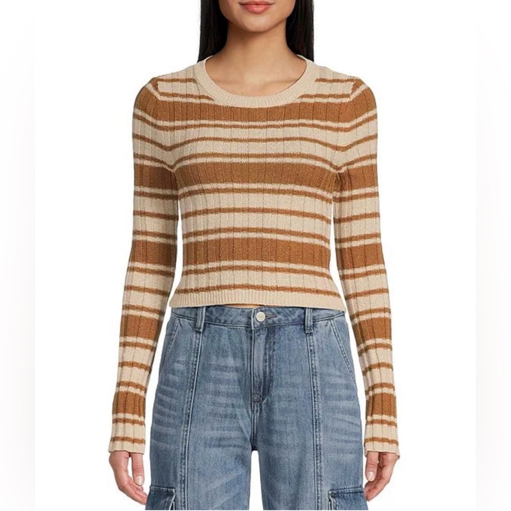 Billabong Clare Crewneck Brown and Cream Striped Sweater Size L NWT